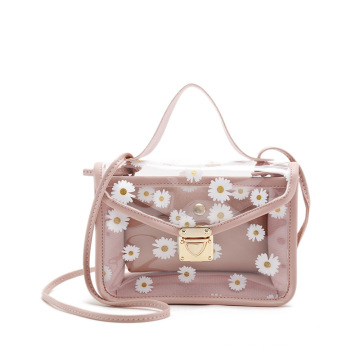 Mode femelle 2021 Nouveau sac transparent mère et enfant chrysanthemum simple sac carré sac à épaule simple sac de messager